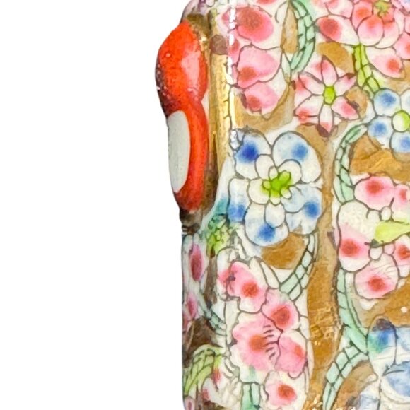 Vintage Hand-Painted Floral Porcelain Snuff Bottle With Stopper & Spoon - Picture 5 of 6